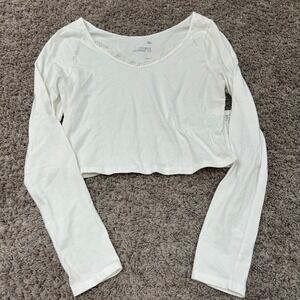 So Favorite Layering Tee Long Sleeve White‎ Crop Top Lace Trim XL